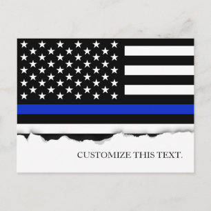 Thin Blue Line American Flag Custom text Postcard