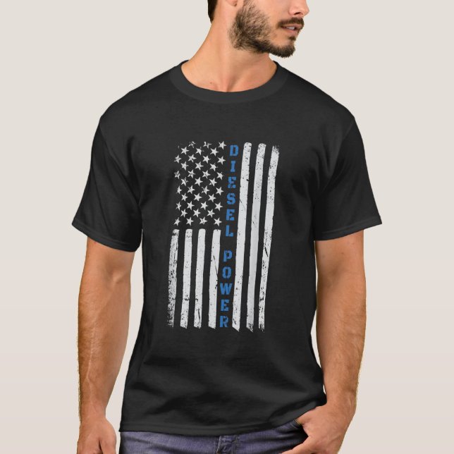Thin Blue Line American Flag Diesel Power Shirt (Front)