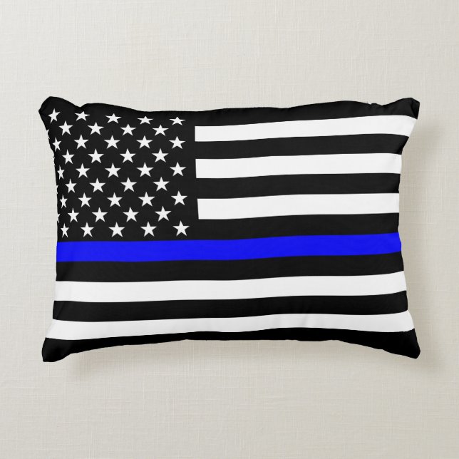 Thin Blue Line American Flag Graphic Decor Decorative Cushion (Front)