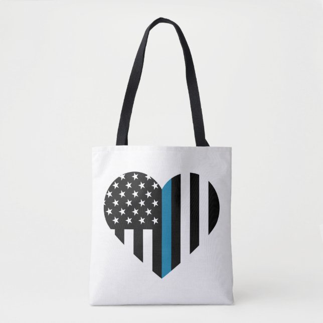 Thin Blue Line American Flag Heart Tote Bag (Front)