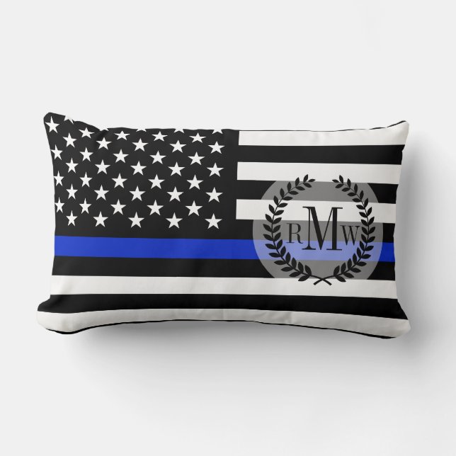 Thin Blue Line American Flag Lumbar Cushion (Front)