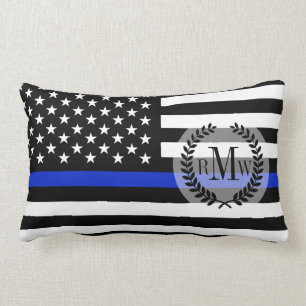Thin Blue Line American Flag Lumbar Cushion