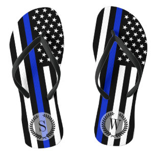 Thin Blue Line American Flag Monogram Thongs