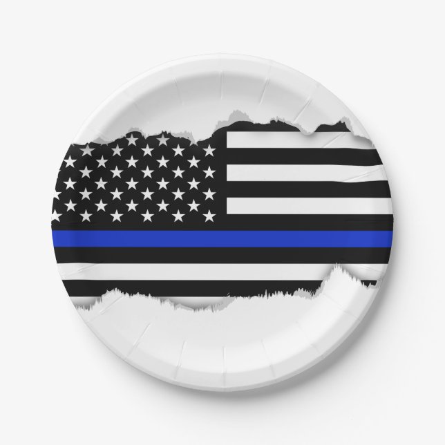 Thin Blue Line American Flag Paper Plate (Front)