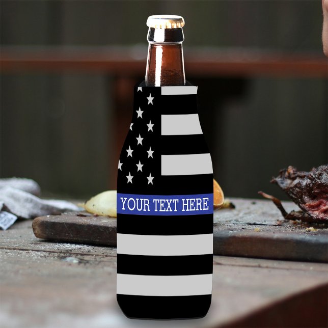Thin Blue Line - American Flag Personalised Custom Bottle Cooler (Creator Uploaded)