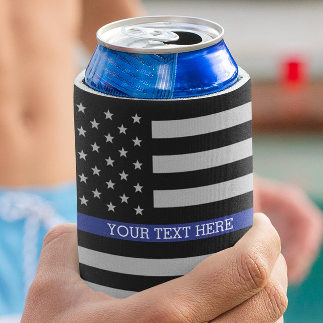 Thin Blue Line - American Flag Personalised Custom Can Cooler (Creator Uploaded)