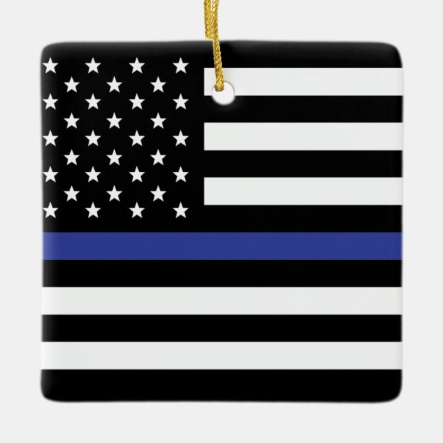 Thin Blue Line - American Flag Personalised Custom Ceramic Ornament (Front)