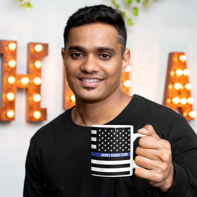 Thin Blue Line - American Flag Personalised Custom Coffee Mug (Creator Uploaded)