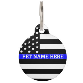 Thin Blue Line - American Flag Personalised Custom Pet Tag
