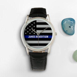 Thin Blue Line - American Flag Personalised Watch