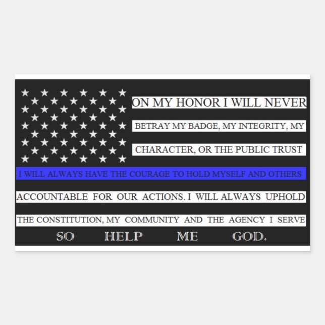 Thin Blue Line American Flag Pledge Rectangular Sticker (Front)