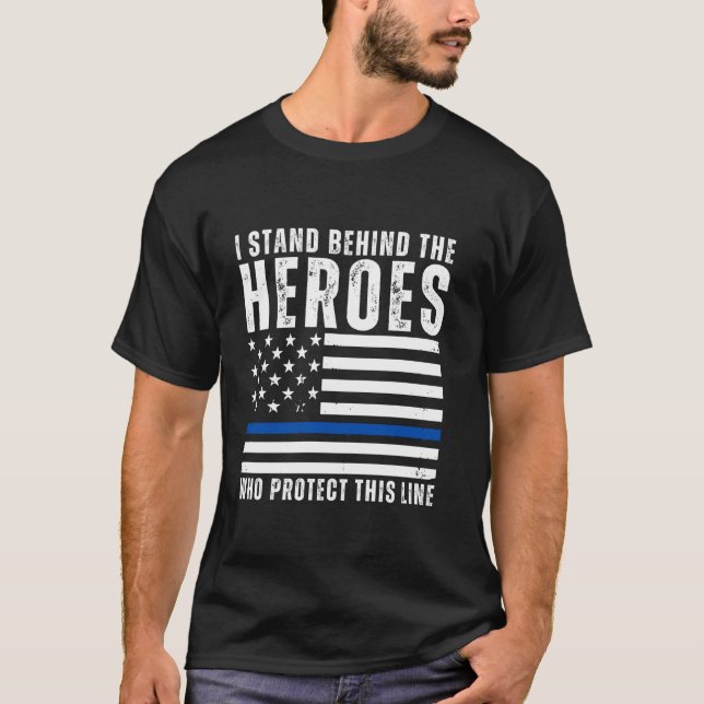 Thin Blue Line American Flag Police Support Blu Li T-Shirt (Front)