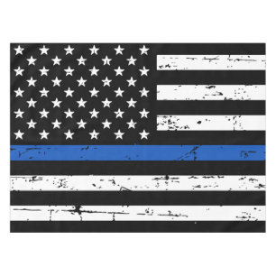 Thin Blue Line American Flag Police  Tablecloth