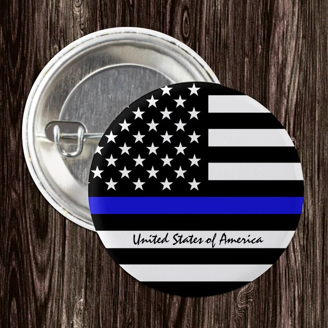 Thin Blue Line & American Flag police / USA office 3 Cm Round Badge (Creator Uploaded)