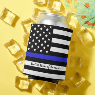 Thin Blue Line & American Flag police / USA office Can Cooler