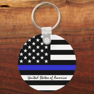 Thin Blue Line & American Flag police / USA office Key Ring