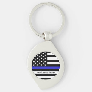 Thin Blue Line & American Flag police / USA office Key Ring