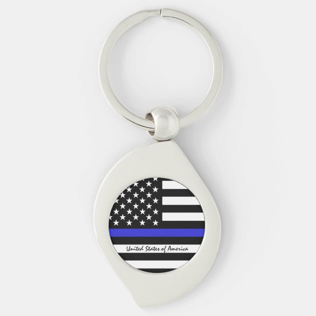 Thin Blue Line & American Flag police / USA office Key Ring (Front)