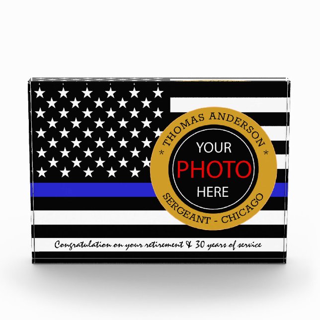 Thin Blue Line & American Flag police / USA office Photo Block (Front)