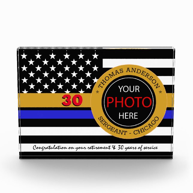 Thin Blue Line & American Flag police / USA office Photo Block (Front)