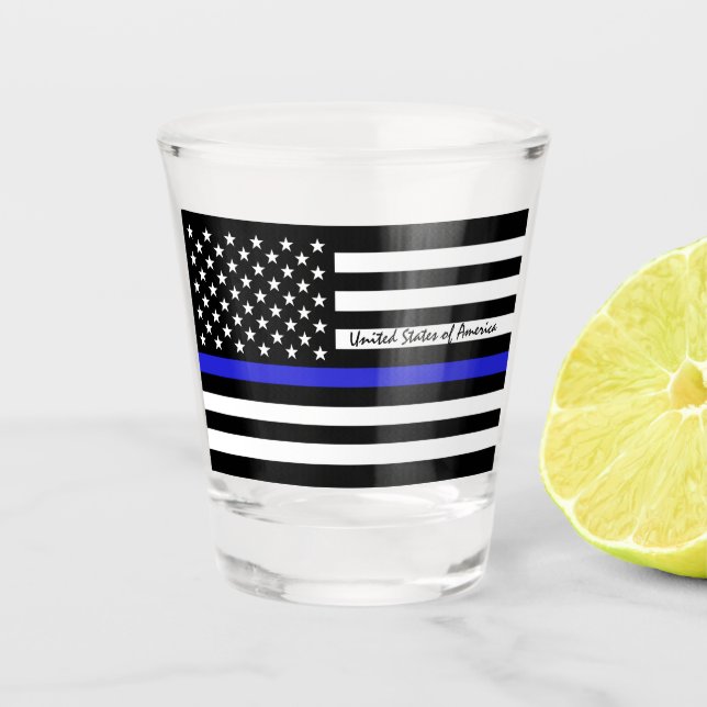 Thin Blue Line & American Flag police / USA office Shot Glass (Front)