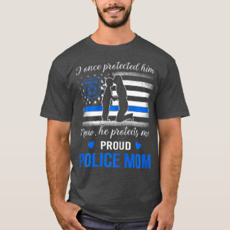 Thin Blue Line American Flag Proud Police Mum T-Shirt