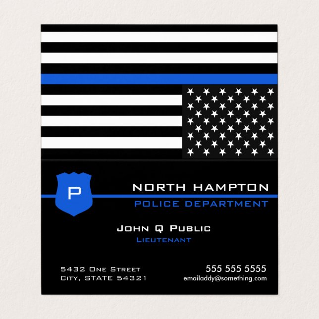 Thin Blue Line American Flag QR Code Business Card (Outside Unfolded)