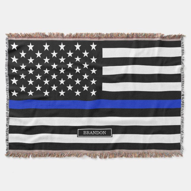 Thin Blue Line American Flag Throw Blanket (Front)