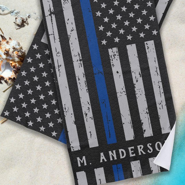 Thin Blue Line - American Flag USA Blue - Police Beach Towel (Creator Uploaded)