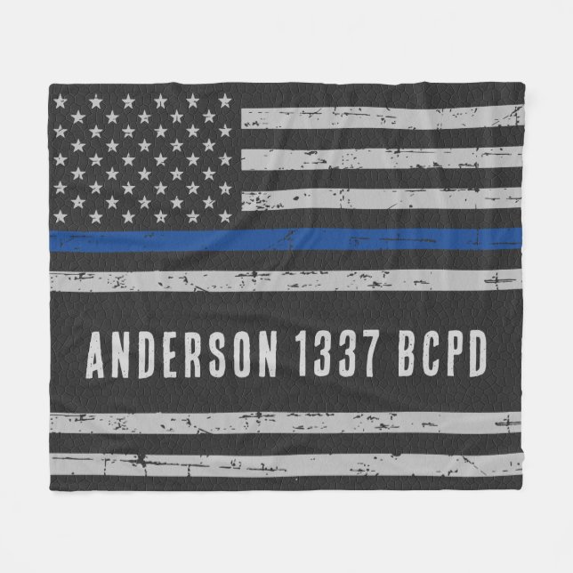 Thin Blue Line - American Flag USA - Police Mum Fleece Blanket (Front (Horizontal))