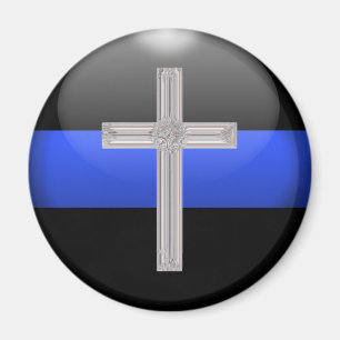 Thin Blue Line and Crystal Safety Prayer Cross Magnet