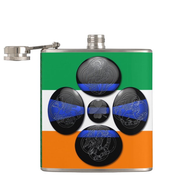 Thin Blue Line and Six Irish Symbols Hip Flask (Opened)