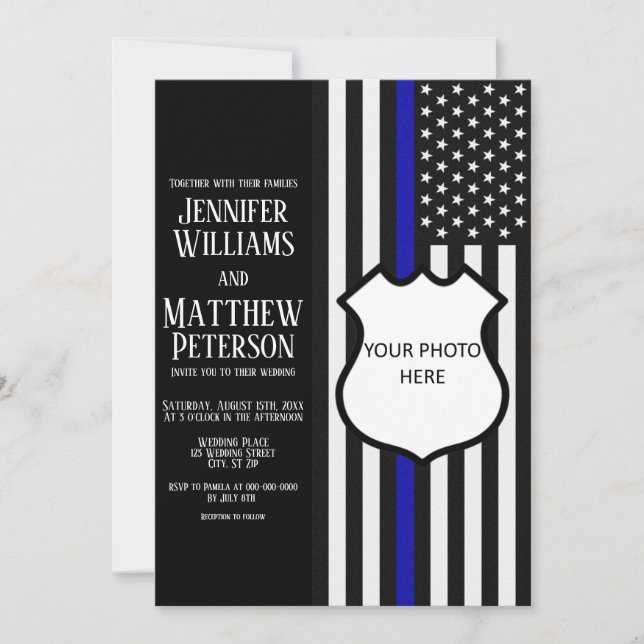 Thin Blue Line Badge Photo Insert Invitation (Front)