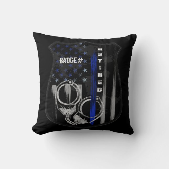 Thin Blue Line Badge Throw Pillow (Front)