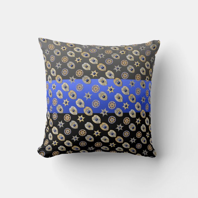 Thin Blue Line Badges Throw Pillow (Front)