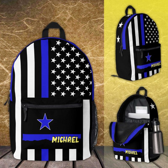 Thin Blue Line bag, American Flag police / USA  Printed Backpack (Creator Uploaded)