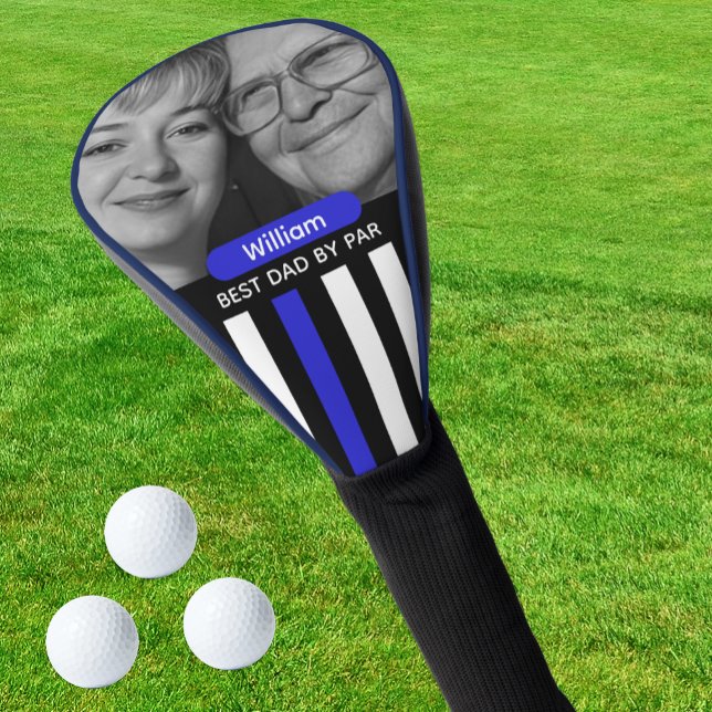 Thin Blue Line, Best Dad, Photo, Monogram, Flag Golf Head Cover (Thin Blue Line Golf Head Cover / Photo, Name)