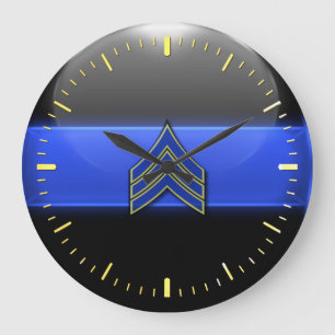Thin Blue Line - Blue/Yellow Sergeant Stripes Larg Large Clock