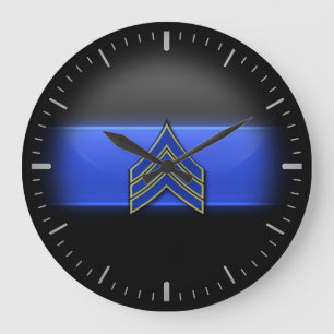 Thin Blue Line - Blue/Yellow Sergeant Stripes Larg Large Clock