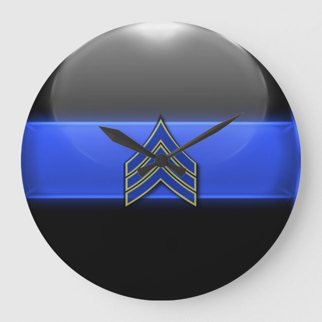 Thin Blue Line - Blue/Yellow Sergeant Stripes Large Clock (Front)