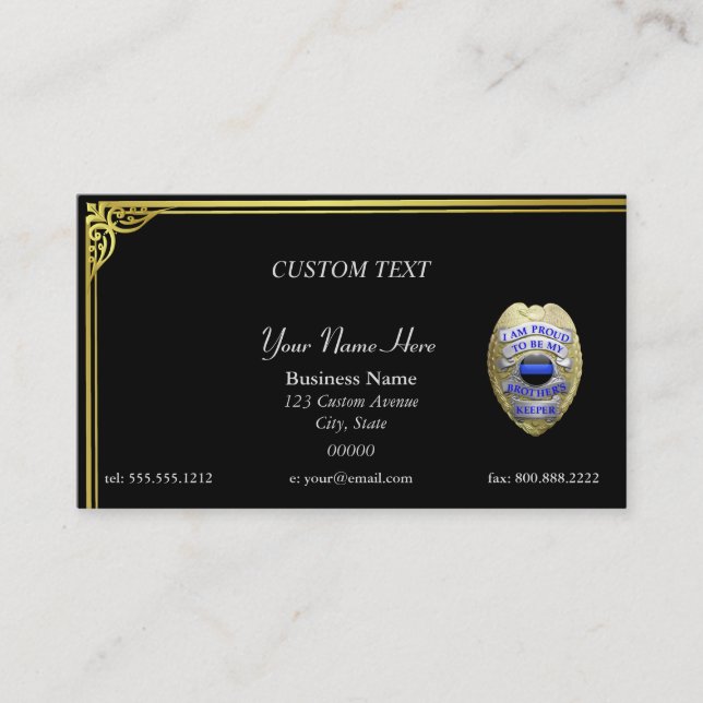 Thin Blue Line Brothers Keeper Badge Business Card (Front)