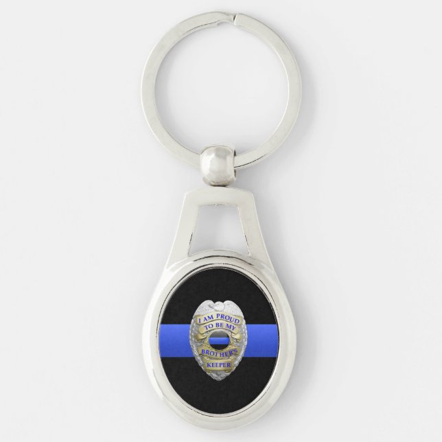 Thin Blue Line Brothers Keeper Badge Key Ring (Front)
