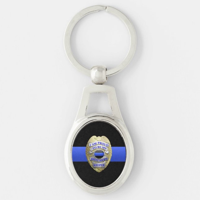 Thin Blue Line Brothers Keeper Badge Keychain (Front)