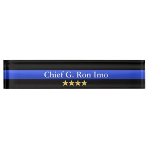 Thin Blue Line - Chief Four Stars Rank Nameplate