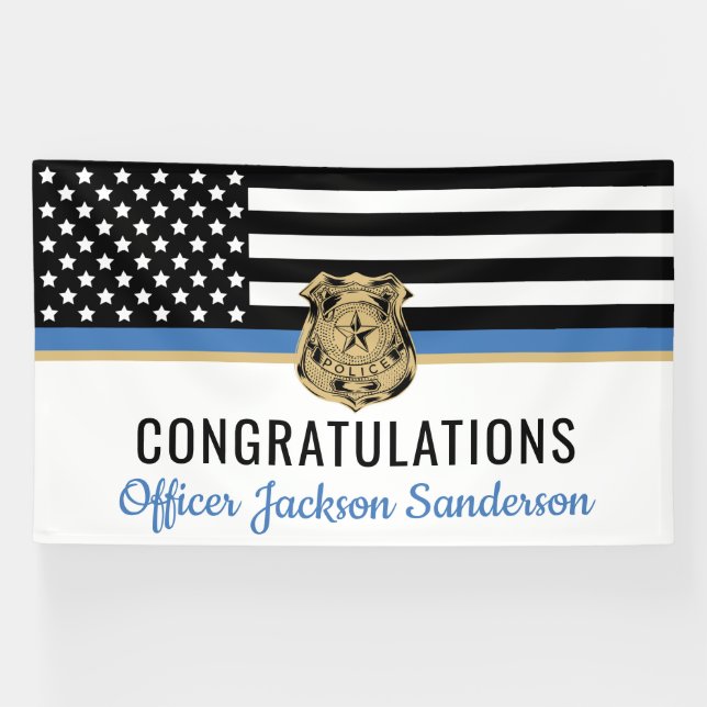 Thin Blue Line Congratulations Police Retirement Banner (Horizontal)