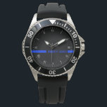 Thin Blue Line Custom Name Stripe Watch<br><div class="desc">You are part of the brotherhood and sisterhood to serve and protect. Celebrate this honour with this customisable watch that puts your name in blue along the continuous thin blue line running the centre of the watch. Note: You can hit the customise button and move the blue lines around to...</div>