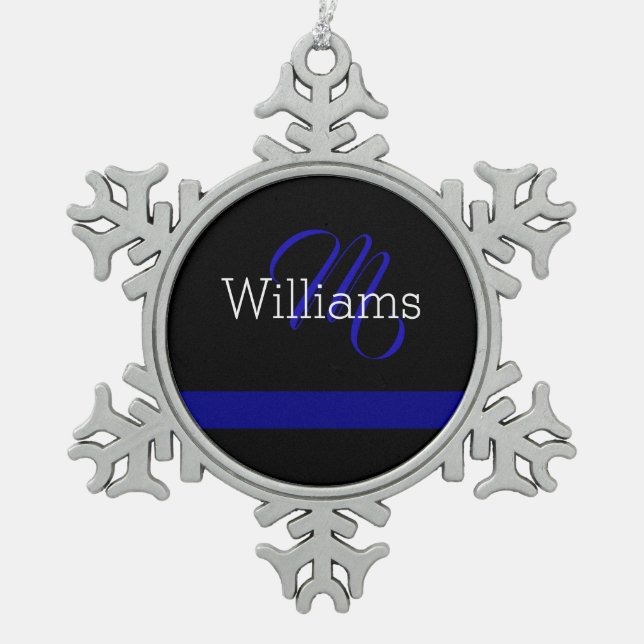 Thin Blue Line Custome Monogram Christmas Ornament (Front)