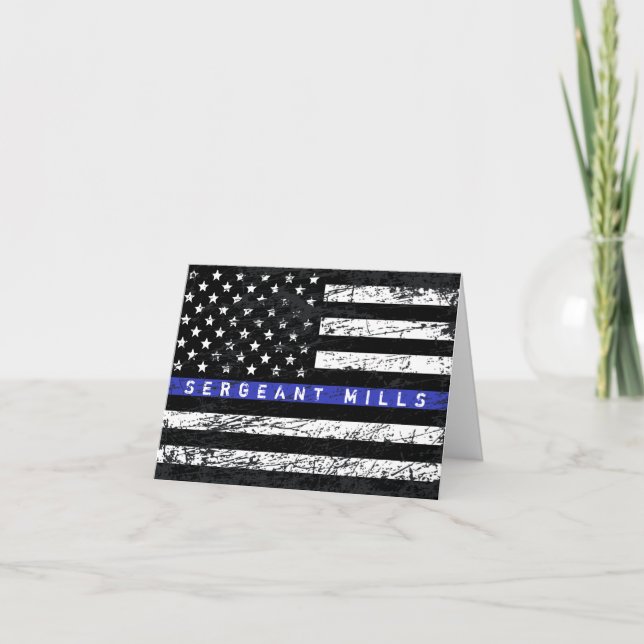 Thin Blue Line Distressed customizable greeting Card (Front)