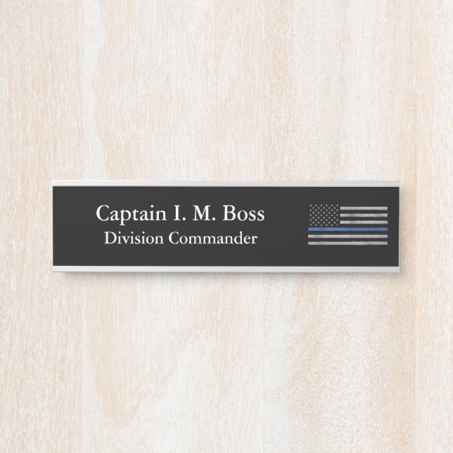 Thin Blue Line - Distressed Tattered Flag Door Sig Door Sign (Front)