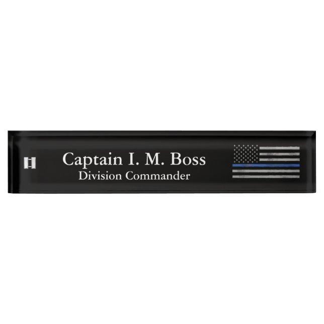 Thin Blue Line - Distressed Tattered Flag Nameplat Nameplate (Front)